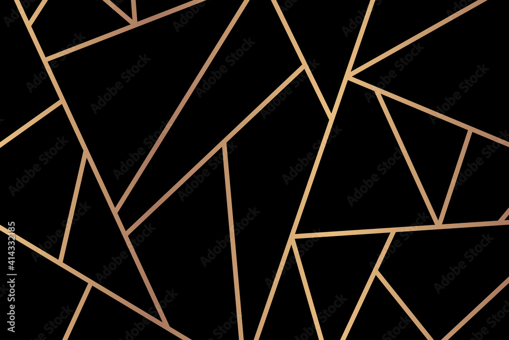 Wall mural triangle geometric pattern vector gold black background