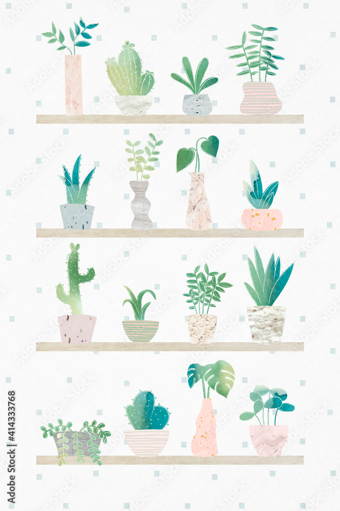 Poster green botany cactus collection vector