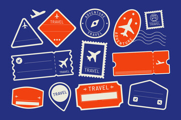 Red and blue travel stickers set vector © Rawpixel.com