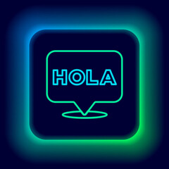 Glowing neon line Hola icon isolated on black background. Colorful outline concept. Vector. © vector_v