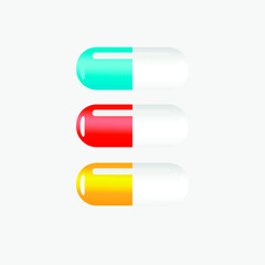 vector pills of different colors. oval medical tablets. flat image of medicines
