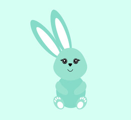 vector cute rabbit with long ears. flat image of a little blue rabbit. cute fluffy animal.