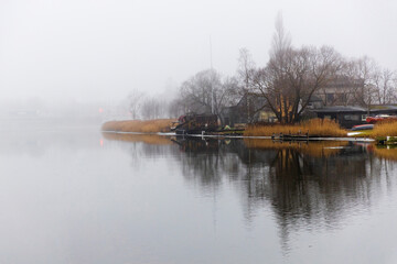 Liepaja. The surroundings of the canal in all mist