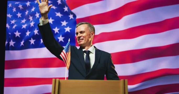 Positive presidential candidate greeting audience