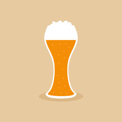 Cool modern vector flat design on draught beer glassware. Alcohol drink with foam in pilsner glass. Ideal for graphic and motion design in bars and restaurants industry. Flat vector illustration