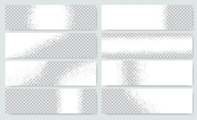 Set of isolated white banner templates with texture on the edges on a transparent background. Blanks for your design of stories, posters, banners, advertisements. Vector illustration