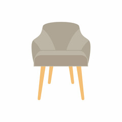 Vector armchair illustration. Light grey pastel color sofa icon for your design. Modern comfortable chair for interior furniture. Flat cartoon armchair isolated on white background