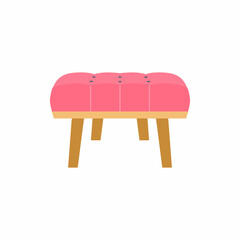 Woman chair in bedroom. Pink cozy sofa, usually used for dressing table. Modern furniture living room. Professional beauty service design element. Flat cartoon style vector illustration.
