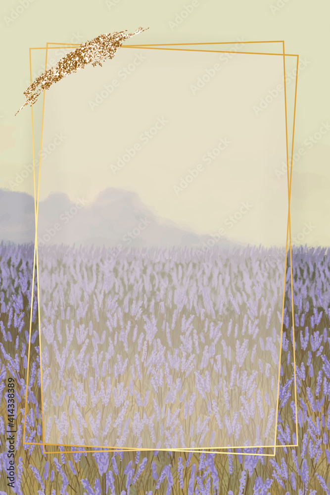 Wall mural gold frame on lavender patterned background template vector