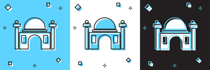 Set Muslim Mosque icon isolated on blue and white, black background. Vector.