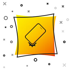 Black Shockproof mobile phone icon isolated on white background. Yellow square button. Vector.