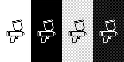 Set line Paint spray gun icon isolated on black and white,transparent background. Vector.