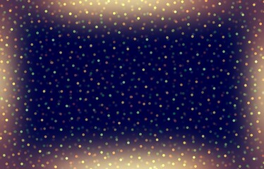 Holographic sparkles glittering on dark toned retro holidays background. Illuminated frame.
