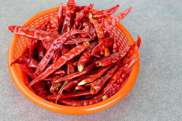 Dry chillies in the red bowl