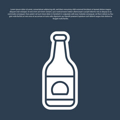 Blue line Beer bottle icon isolated on blue background. Vector.
