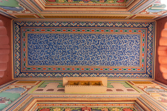 Inside ceiling painting of patrika gate, Jaipur, rajasthan, india.
