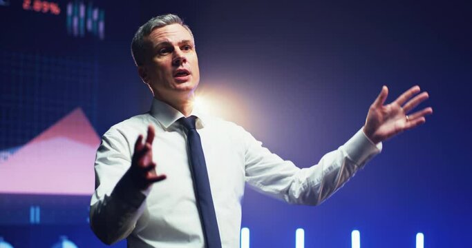 Convincing businessman speaking about business strategy