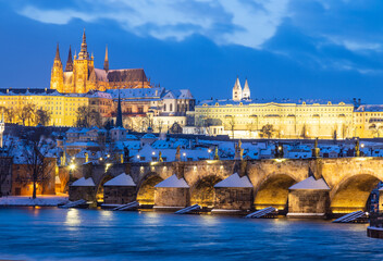 gothic Charles bridge, Prague castle and Moldau river, Lesser town, Prague, Czech republic - UNESCO protected