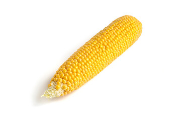 Sweet corn cob isolated on white background, maize ear. Fresh yellow corn vegetable agriculture. Golden popcorn corncob, young and raw. Grain ingredient for cook close up. Organic farming