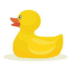 Rubber duck. Yellow rubber toy in the shape of a duck for swimming. Vector illustration isolated on a white background for design and web.