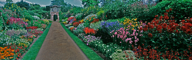 A impressive panoramic view of the herbaceous borders at Nymans garden