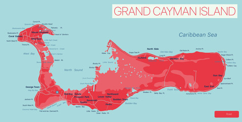 Grand Cayman island detailed editable map, vector EPS-10 file © olinchuk