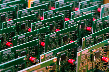 New Produced Automotive Printed Circuit Boards with Soldered Surface Mounted Components.