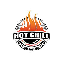 Hot Grill Logo Design Vector Template