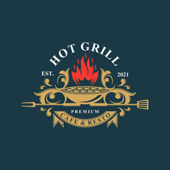 Hot Grill Logo Design Vector Template