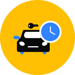 Rent a car icon. Car price icon. Buying a car icon. rent time, rent price, buy time, dollar, money, key icon with vector illustration, flat style, black shape, two color, thin line.