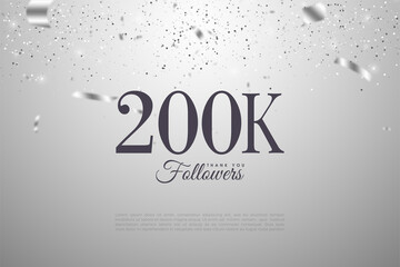 Fototapeta na wymiar 200k followers with numbers and silver ribbon.