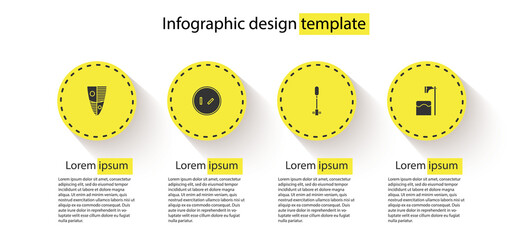 Set Shield, Round wooden shield, Torch flame and Executioner axe in tree block. Business infographic template. Vector.