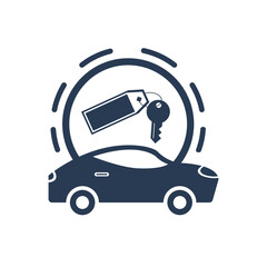 Rent a car icon. Car price icon. Buying a car icon. rent time, rent price, buy time, dollar, money, key icon with vector illustration, flat style, black shape, two color, thin line.