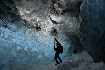 Fototapeta premium a man in Ice Cave