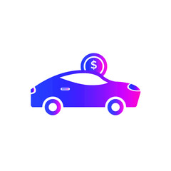 Rent a car icon. Car price icon. Buying a car icon. rent time, rent price, buy time, dollar, money, key icon with vector illustration, flat style, black shape, two color, thin line.