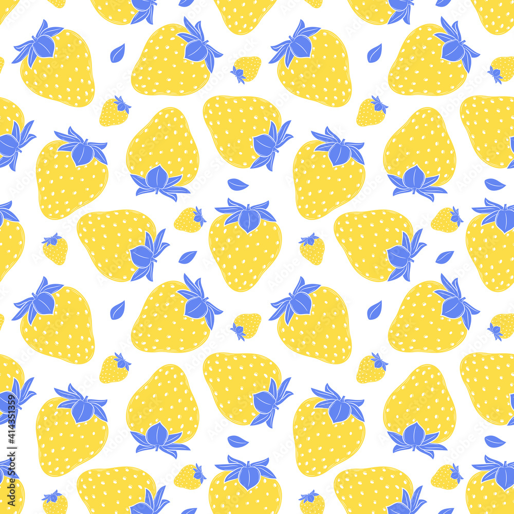 Sticker Seamless pattern with strawberries. Simple color summer pattern with berries. Flat elements are isolated. Transparent background. For design of kitchen accessories, clothing, and food packaging.