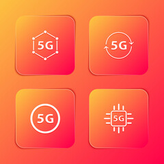 Set 5G network, , and Processor icon. Vector.