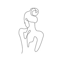 Woman Naked Back with Hairstyle Continuous One Line Drawing. Female Body Minimalist Black Lines Drawing. Female Continuous One Line Abstract Drawing. Modern Wall Art Print Design. Vector Illustration.
