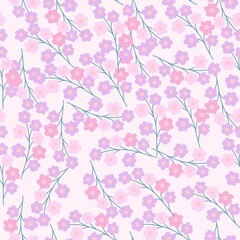 bright pattern of simple flowers. seamless pattern of plants in pastel colors. vector illustration drawn in cartoon style isolated on white background