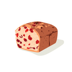 Traditional fruitcake dessert with candied fruits. Freshly baked sweet pastry, confectionery product flat vector illustration on white background