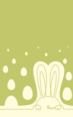 Easter bunny and eggs continuous one line drawing, Vector minimalistic illustration vertical banner template