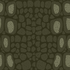 Crocodile skin texture seamless pattern. Amphibian animal, reptile, snake leather trendy print. Textile, wrapping paper, wallpaper, safari background design vector illustration