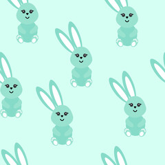vector pattern with cute rabbit with long ears. flat illustration of pattern with little blue rabbit