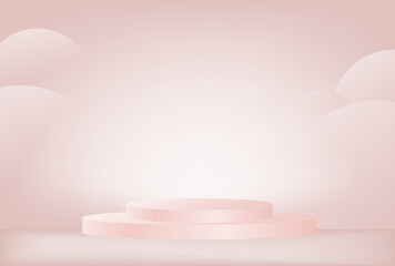 Floating platform. Simple vector scene. Abstraction, advertising pedestal. Delicate pink color