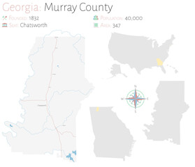 Large and detailed map of Murray county in Georgia, USA.