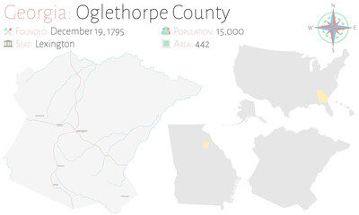 Large and detailed map of Oglethorpe county in Georgia, USA.