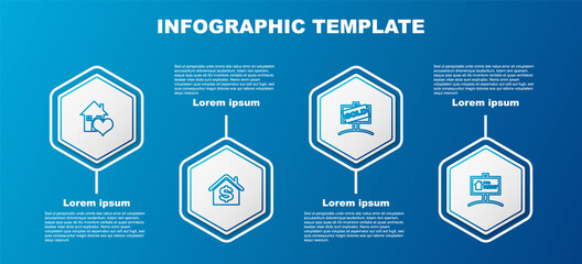 Set line House with heart shape, dollar, Hanging sign Sold and For Rent. Business infographic template. Vector.