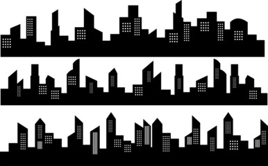 Naklejka premium Set of silhouette of modern city buildings 