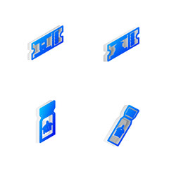 Set Isometric line Museum ticket, Bus, Airline and icon. Vector.