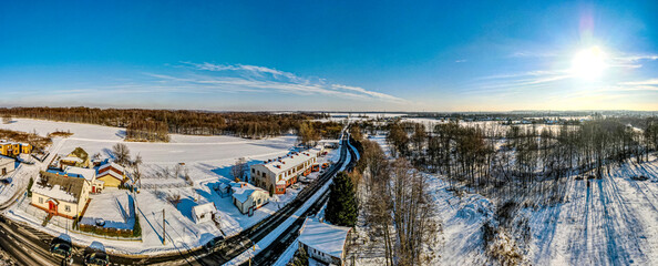 wieś na południu Polski na Śląsku, gmina Godów zimą z lotu ptaka © Franciszek